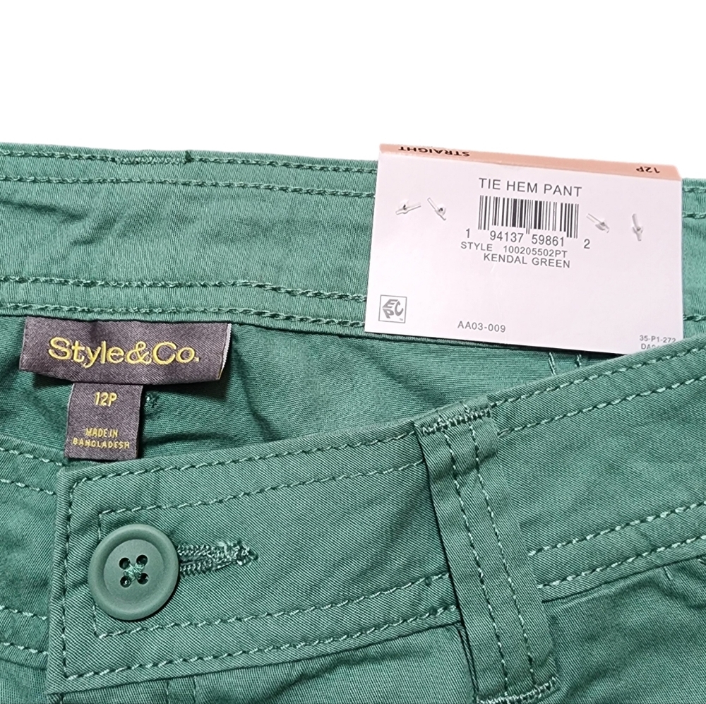 Style & Co Petite Mid-Rise Tie-Hem Capri Pants Straight Leg Kendal Green 12P 14P - Picture 3 of 13
